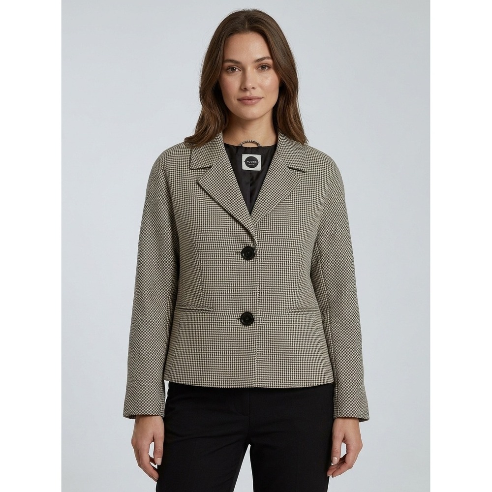 Akris Punto Womens Black White Houndstooth Wool Blazer Jacket Size 8 US 40 EU